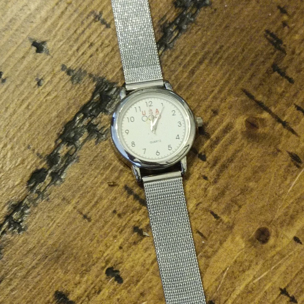 USA Olympic Logo Quartz Watch Silver Mesh Band White Dial fa